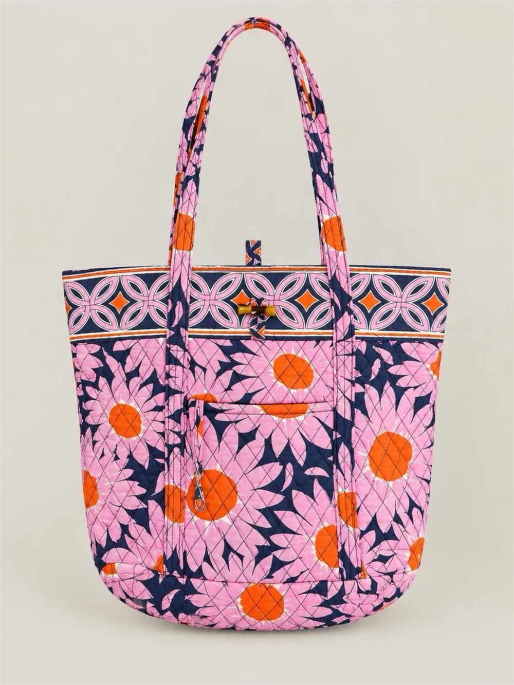 Vera Bradley Pink Floral Quilted Tote with Orange Accents